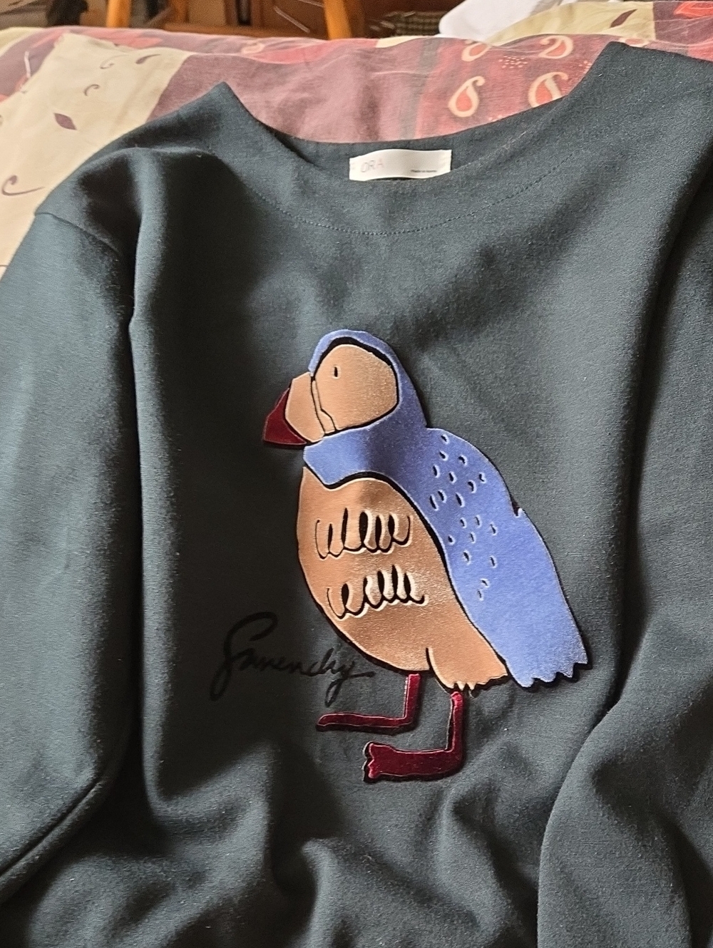 Women's Black Pullover Sweatshirt with Puffin Graphic